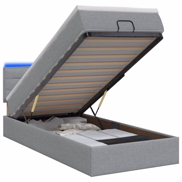 vidaXL Panca-letto con materasso e luci LED, grigio chiaro, 90 x 190 cm, tessuto