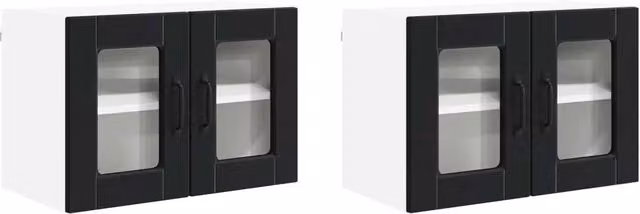 Set di 2 pensili da parete PORTO DESIGN IN per cucina o soggiorno in legno e vetro nero L/P/H: 60 x 31 x 40 cm