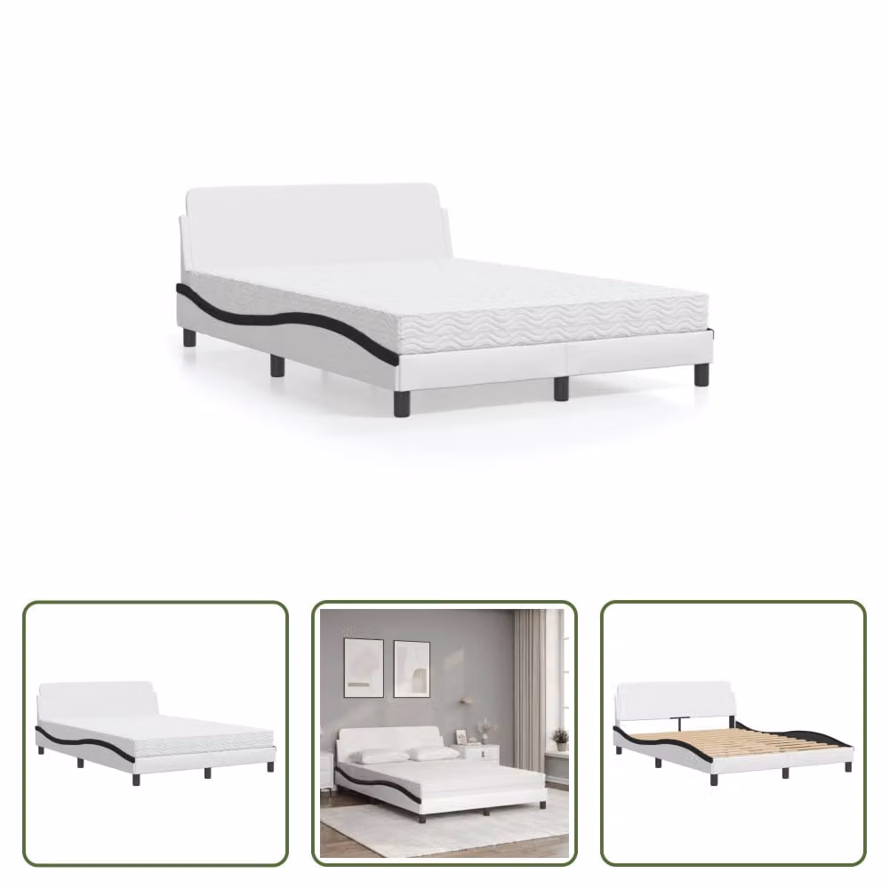 The Living Store Letto con materasso bianco e nero 140x190 cm in ecopelle