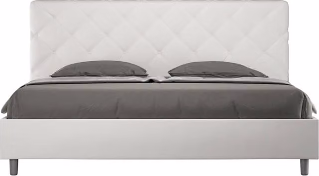 BS COM Letto matrimoniale king size senza rete imbottito 200x200 similpelle bianco