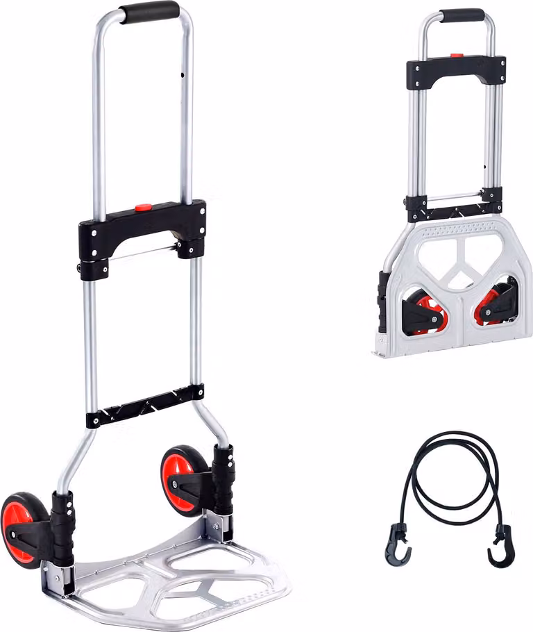 Carrello porta sacchi Pieghevole 80 kg Carrello da trasporto in lega di alluminio e plastica Carrello impilabile con maniglia regolabile 715-930 mm Carrello pieghevole con corda di legatura Dimensioni compatte per lo stoccaggio