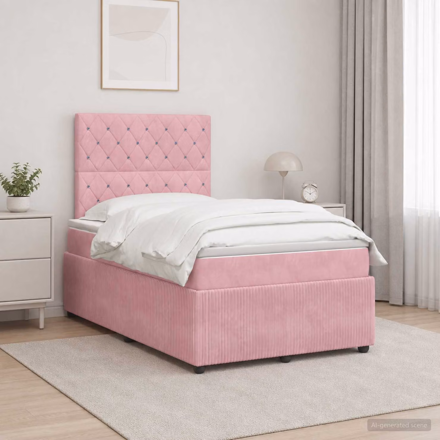 Letto box spring con materasso vidaXL in velluto rosa e bianco, L/P: 120 x 200 cm