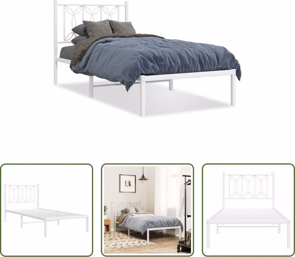 The Living Store Struttura letto con testiera in metallo bianco 80x200 cm