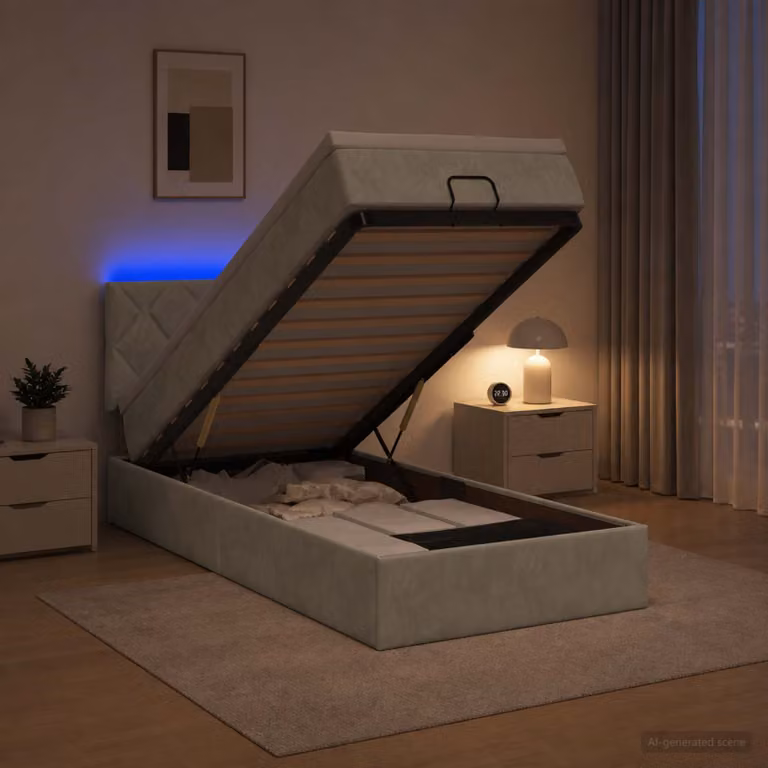 Letto Ottomano con Materasso e LED vidaXL, Grigio Chiaro, L/P/H: 80 x 200 x 88 cm