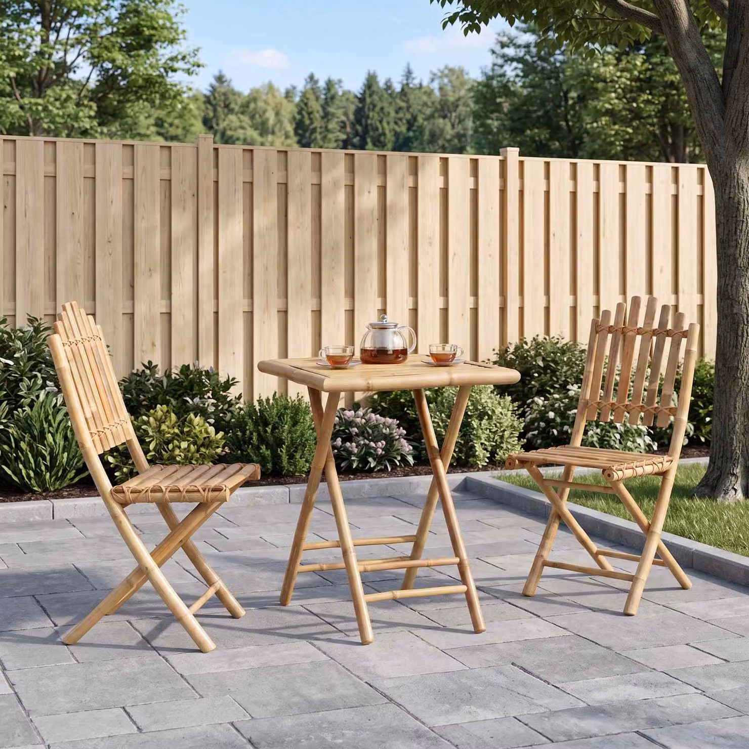 vidaXL Set da pranzo da giardino pieghevole 3 pz Naturale Bambù