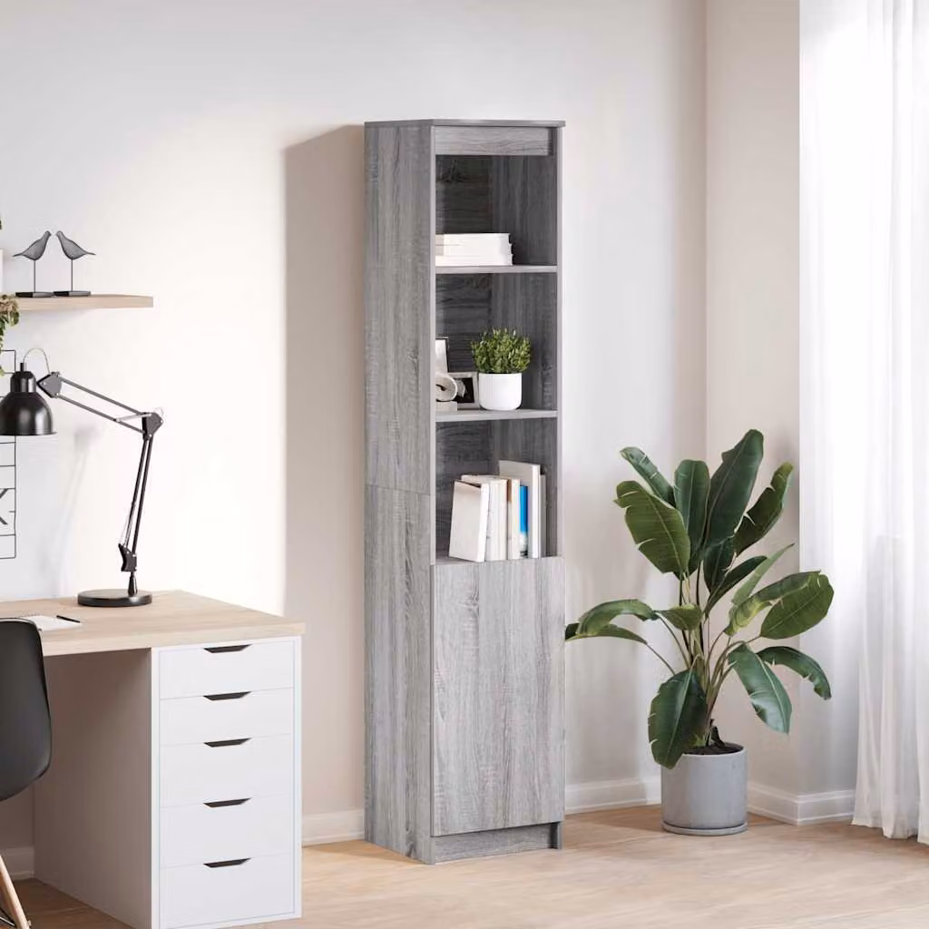 Credenza moderna vidaXL in legno multistrato grigio con ripiani interni e ante a battente L/P/H: 37,5 x 35 x 180 cm