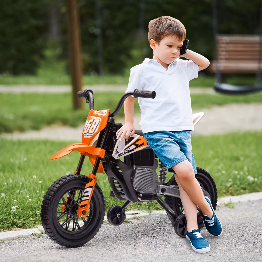 Moto Elettrica Giordanoshop per Bambini con Batteria Ricaricabile 12V e Rotelle Rimovibili, Arancione, L: 107 cm, P: 56 cm, H: 70 cm – 2