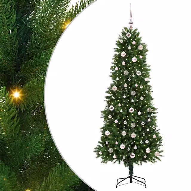 Albero di Natale verde con 300 LED luce bianca calda e supporto, Altezza: 240 cm