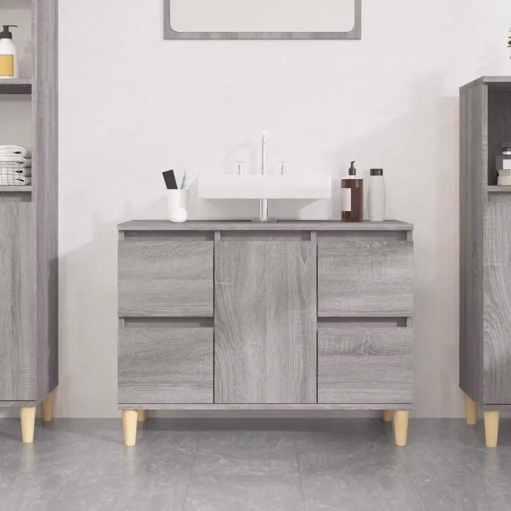 Mobile Lavabo Moderno DESIGN IN Grigio Opaco in Legno Multistrato con Ante e Cassetti, L: 80 cm, P: 33 cm, H: 60 cm – 2