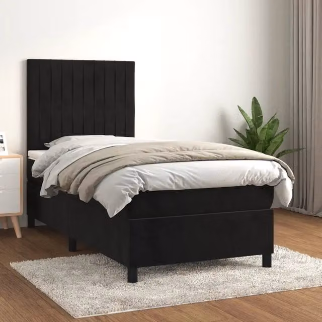 Letto Ibrido vidaXL con Materasso e Struttura in Velluto Nero e Bianco L/P/H: 200 x 80 x 30 cm – 1