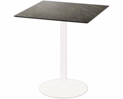 Urban - Tavolo da terrazzo, struttura bianca + piano in HPL effetto marmo Midnight, 70x70 cm, 1 pezzo