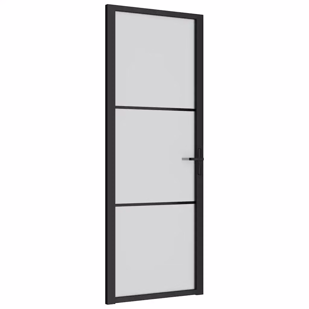 Porta Interna Moderna vidaXL in Vetro Trasparente e Alluminio, Nero Opaco, L: 76 cm, H: 201,5 cm – 2