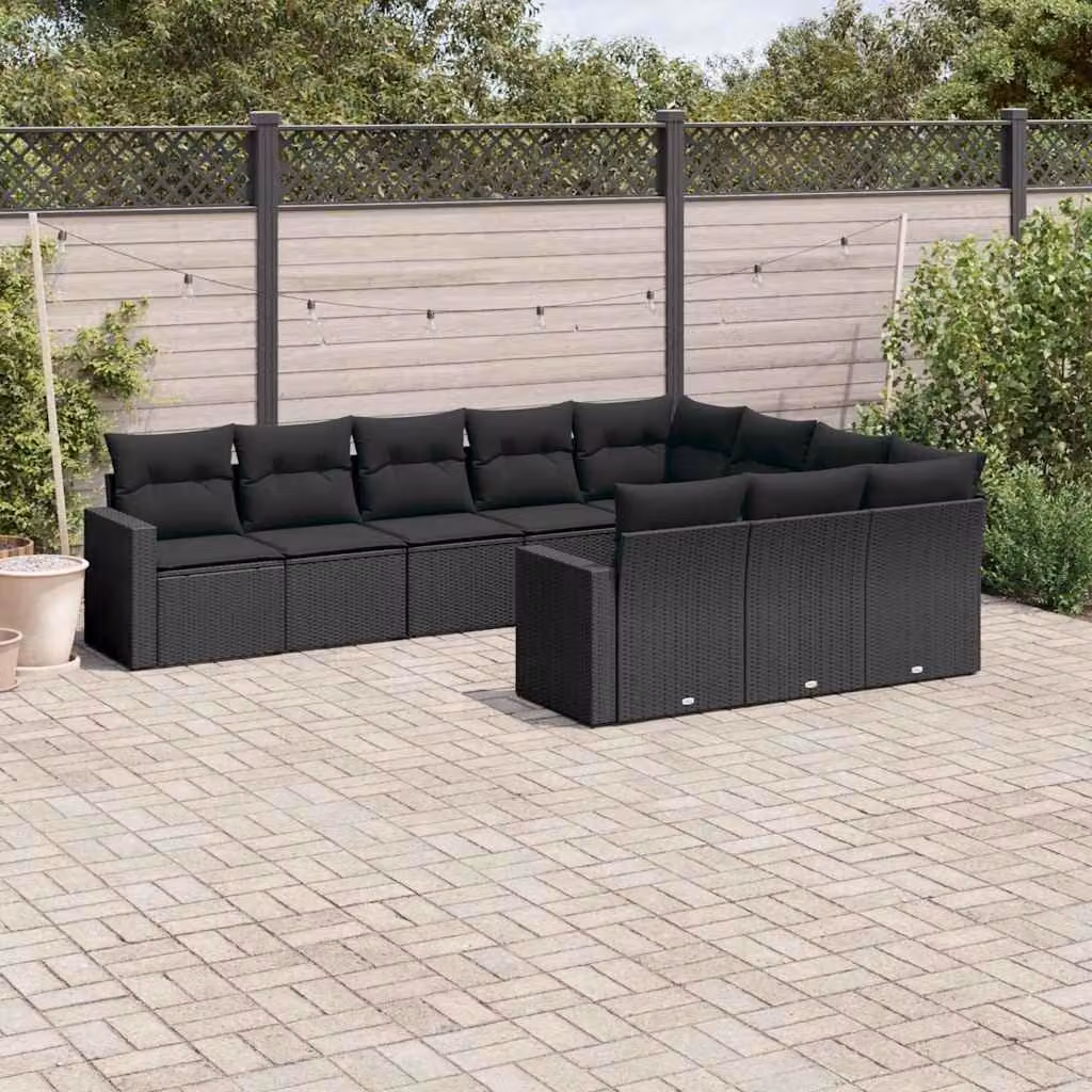 Set di Divani da Giardino vidaXL a Forma di L con Cuscini, Polyrattan e Struttura in Acciaio Nero – 1