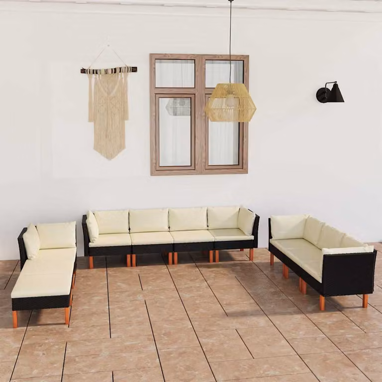 vidaXL Set Divani da Giardino 10 pz in Polyrattan Nero con Cuscini e Rivestimenti Rimovibili
