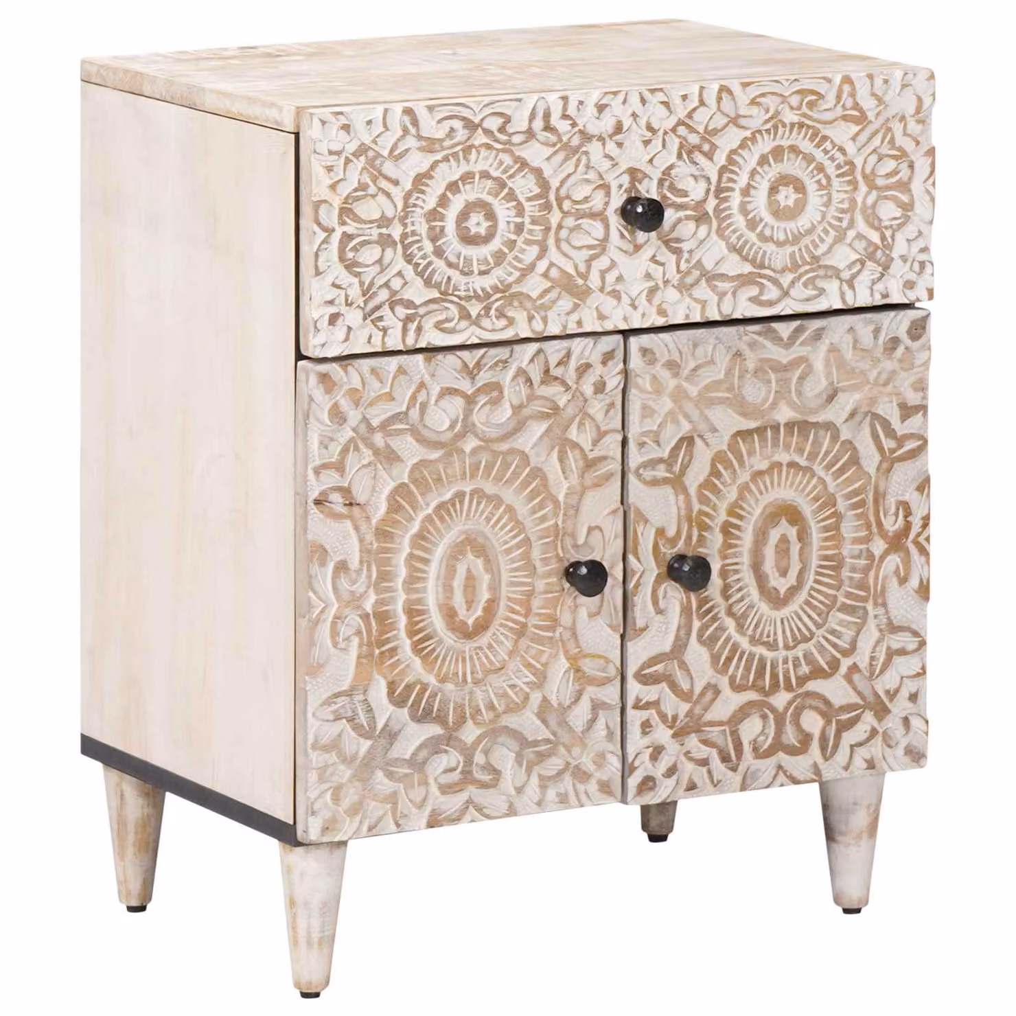 vidaXL Mobiletto da Letto Moderno in Legno di Mango Bianco L: 50 cm, P: 33 cm, H: 60 cm