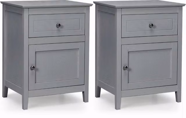 Set di 2 comodini moderni a 2 livelli con cassetto estraibile e gambe in legno, colore Grigio – 1