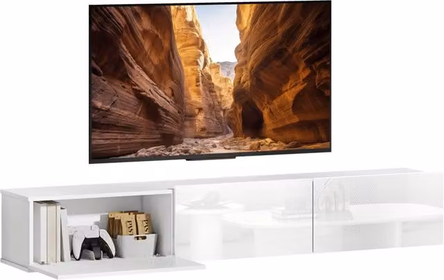 Mobile TV Sospeso Minimal con 3 Cassetti Soft Close Bianco Matt L: 180 cm