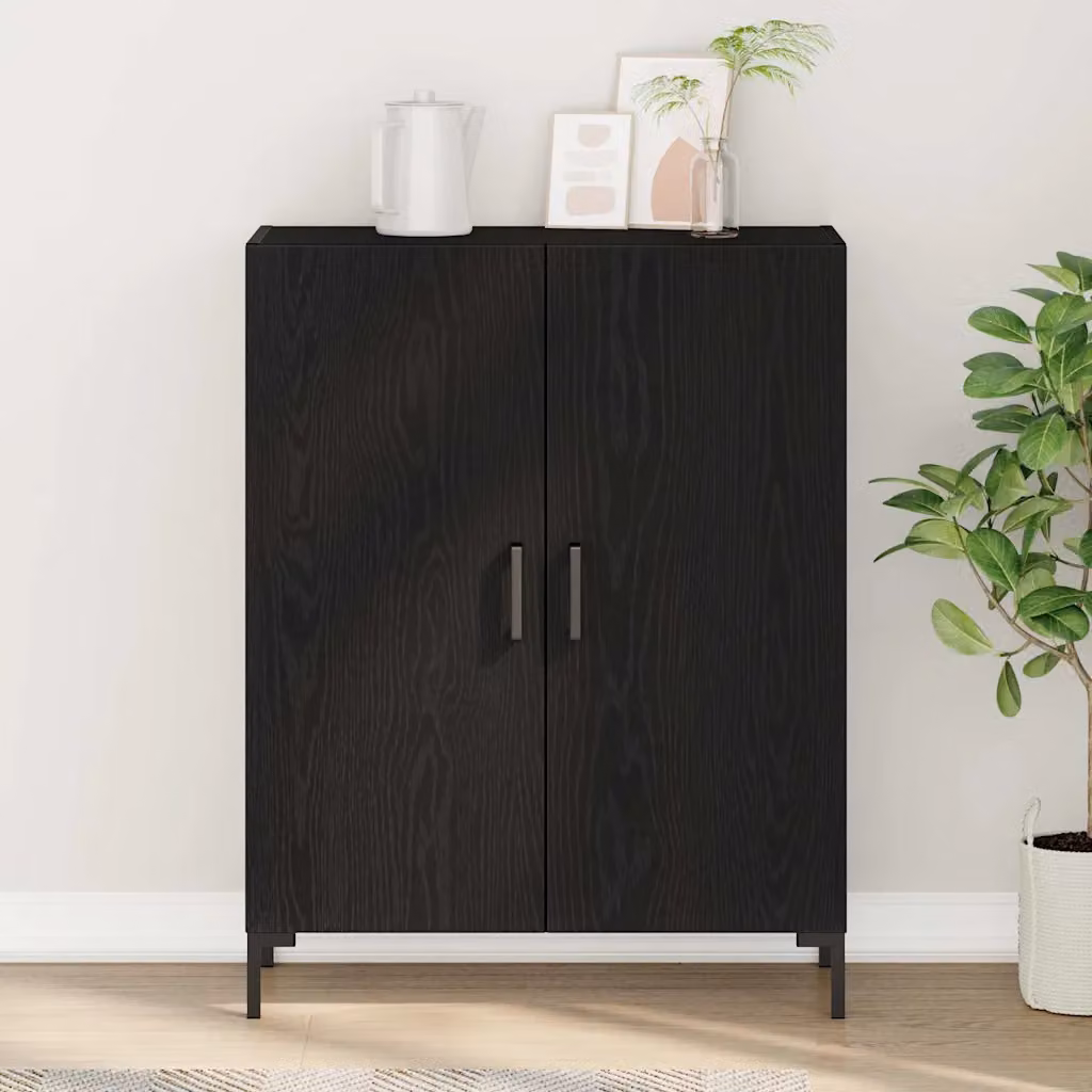 Credenza moderna vidaXL in legno ingegnerizzato e metallo, colore nero, L: 69,5 cm, P: 34 cm, H: 90 cm