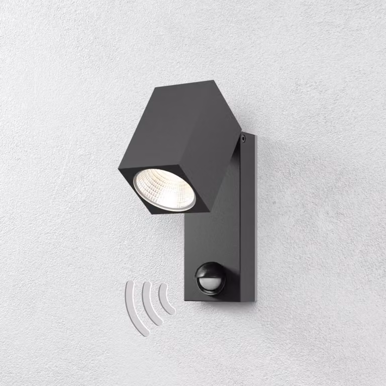 ACB ILUMINACIÓN Cala - Faretto da esterno a LED con sensore di movimento, Nero, Metallo, Moderno