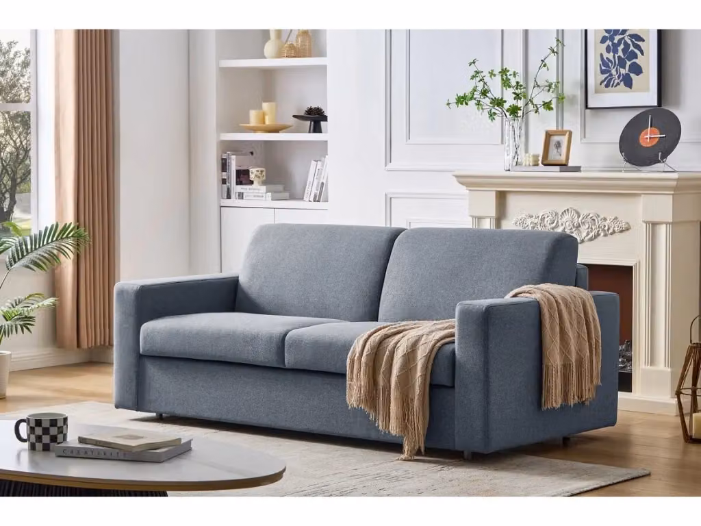 Divano letto trasformabile Diana da 3 posti in tessuto grigio con funzione letto 140x200 cm – 2