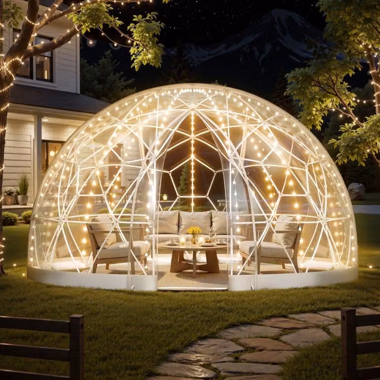 Cupola da giardino 3,6 x 2,2 m - Tenda a bolle trasparente per 4-7 persone - Serra a cupola geodetica con finestra - Grande tenda in PVC per cortile, terrazza, campeggio, festa, matrimonio