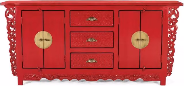 Credenza in legno di mango rosso con stile orientale per il tuo soggiorno