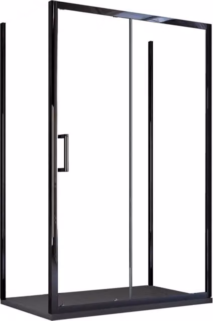Box doccia tre lati porta scorrevole profili neri h195 6mm agata, misura 80x110x80
