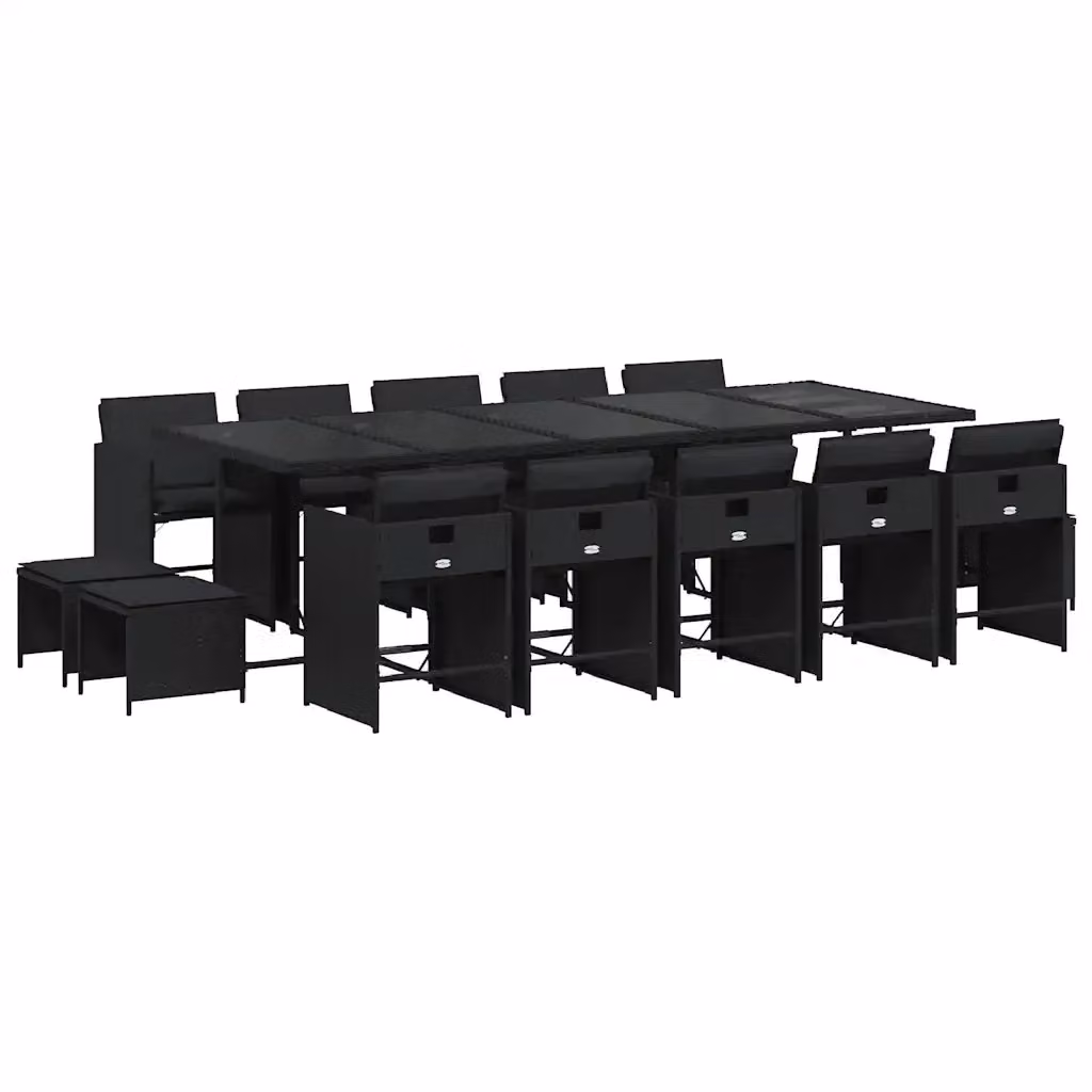 Set da pranzo da giardino vidaXL in polyrattan nero con cuscini e tavolo in vetro, 15 pezzi – 2