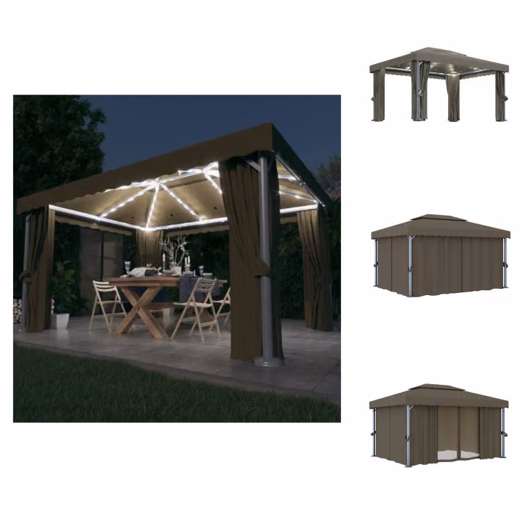 vidaXL Padiglione con tende e luci LED 4x3 m Taupe - Padiglioni e tende per feste