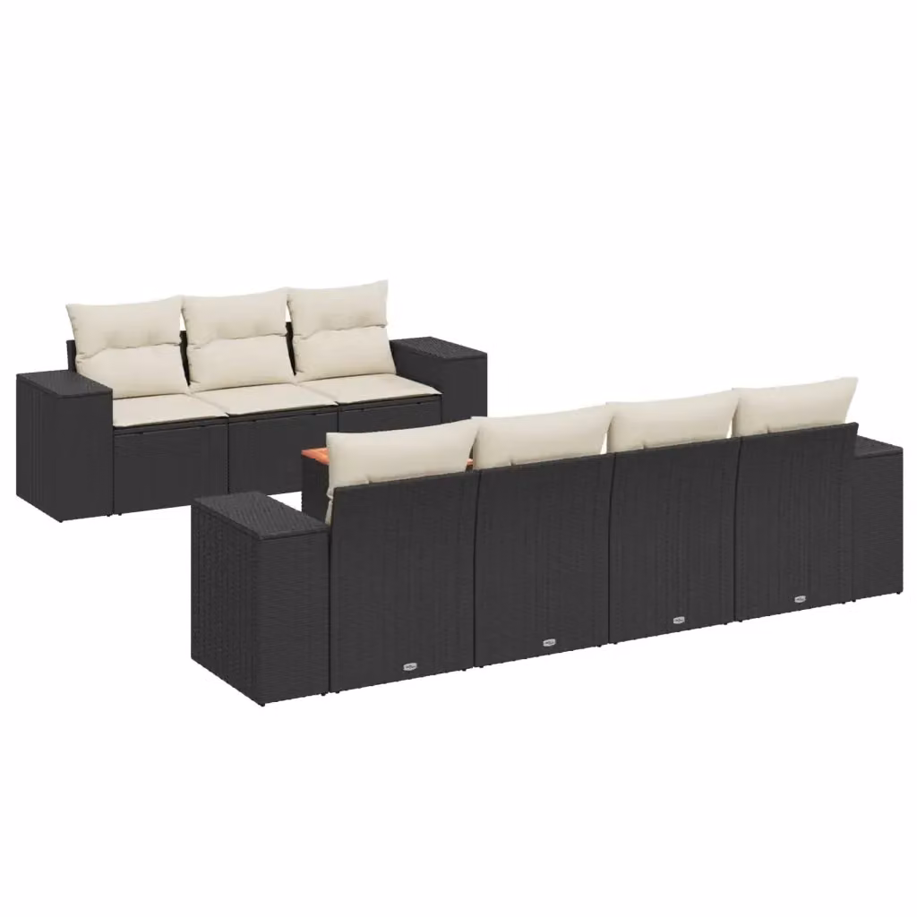 vidaXL Set Divani da Giardino a L con Cuscini 8 pz Nero in Polyrattan e Acciaio – 2