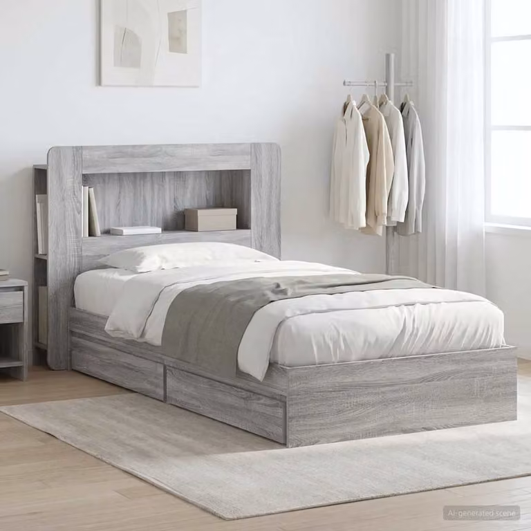 vidaXL Telaio letto con contenitore in legno ingegnerizzato grigio L: 190 cm, P: 140 cm, H: 93,5 cm