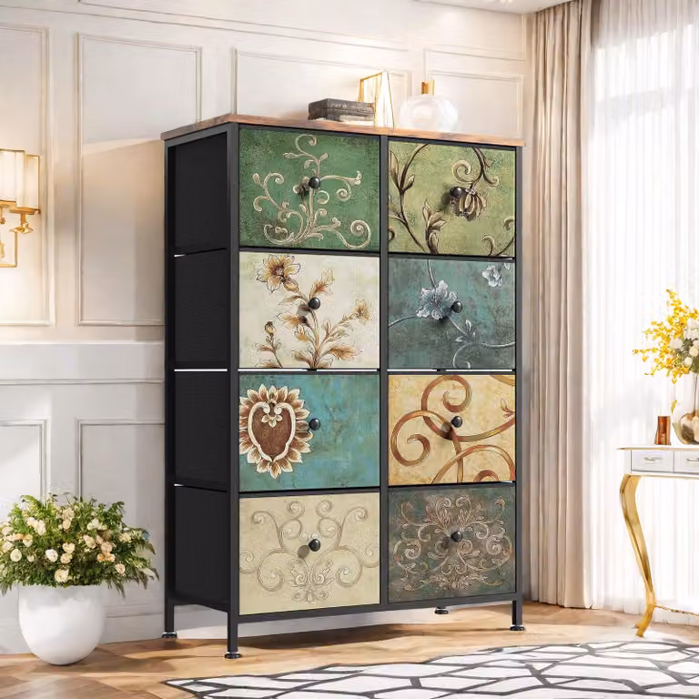 Cassettiera Fortuna Lai con 8 cassetti in tessuto, credenza per cucina, ufficio, corridoio, mobile TV