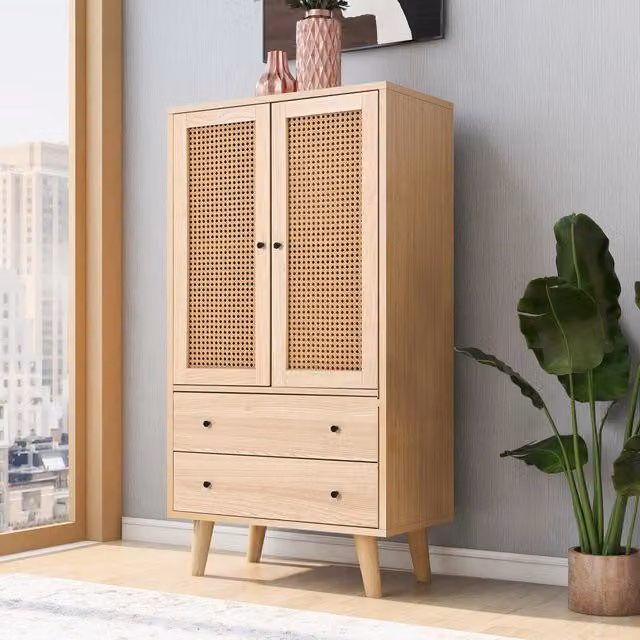 Sideboard moderno WISHDOR in rovere e pino, colore beige e marrone, L: 120 cm, H: 60 cm, P: 40 cm