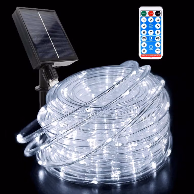 Catena luminosa solare da 20 metri, con 200 LED, 8 modalità, impermeabile, con telecomando