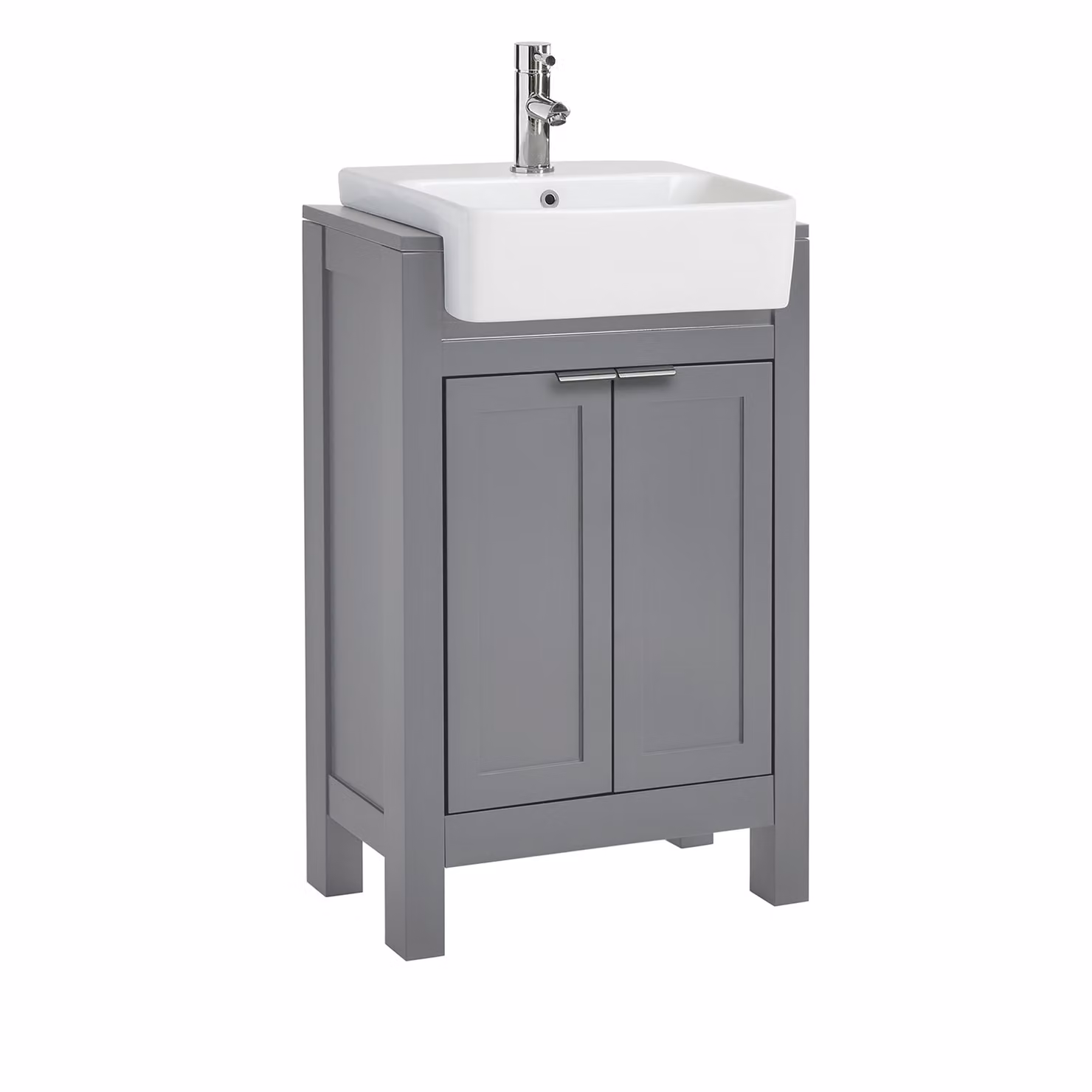 Mobile Bagno Grigio Chiaro da 550mm con Lavabo e Maniglie Moderne con Impugnatura a Dito Cromate - Warwick