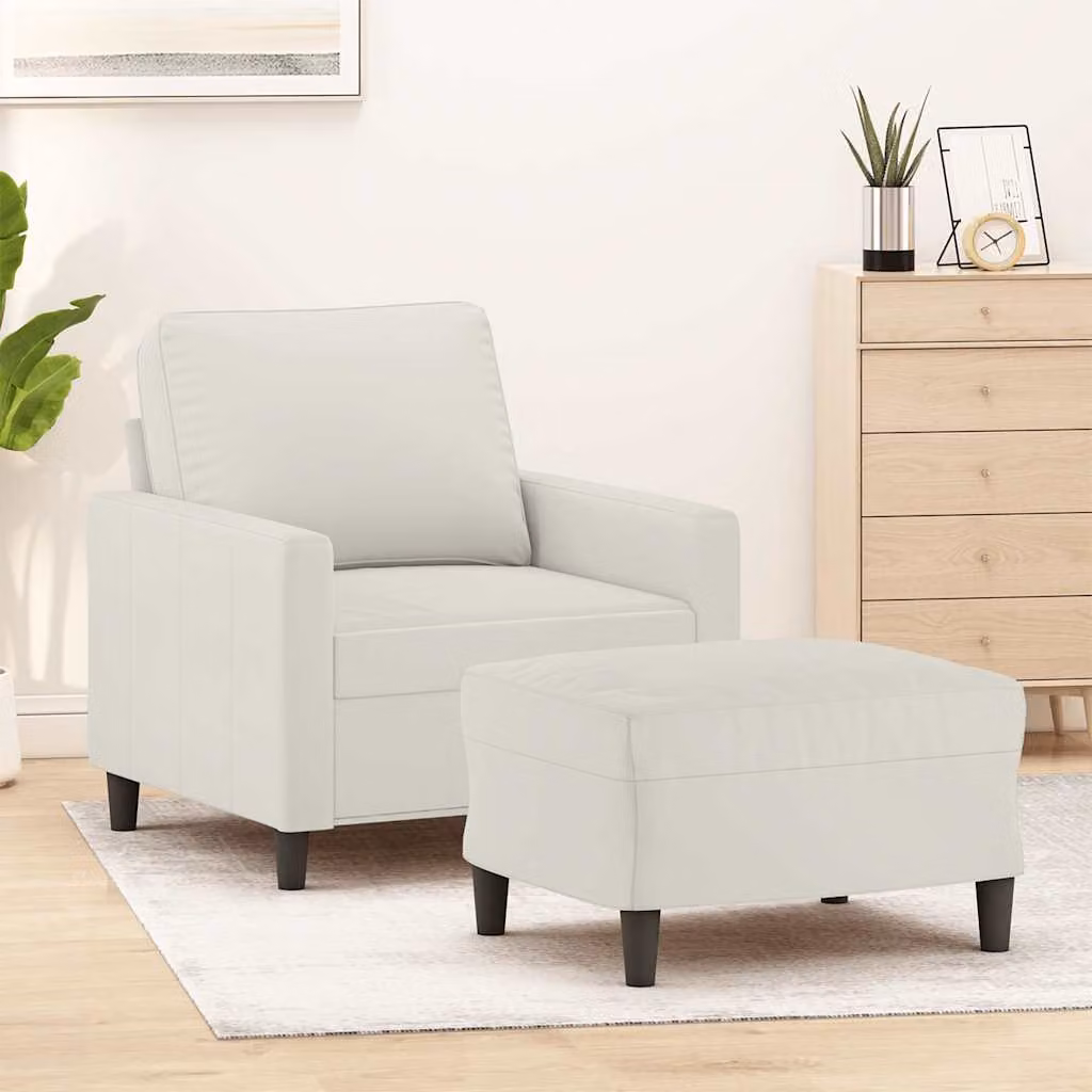 Poltrona con Poggiapiedi vidaXL in Velluto Beige e Bianco per Soggiorno