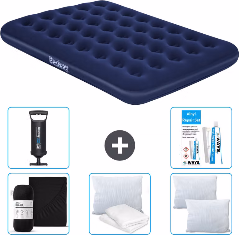 Materasso gonfiabile Bestway - Letto francese - 137 x 191 x 22 cm - Blu - Accessori inclusi