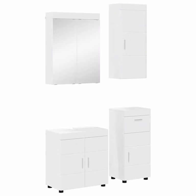 Set di mobili per il bagno vidaXL TULUM moderno in legno bianco e argento, composto da mobile lavabo, pensile con specchio e armadietto, L/P/H: 60 x 34 x 63 cm