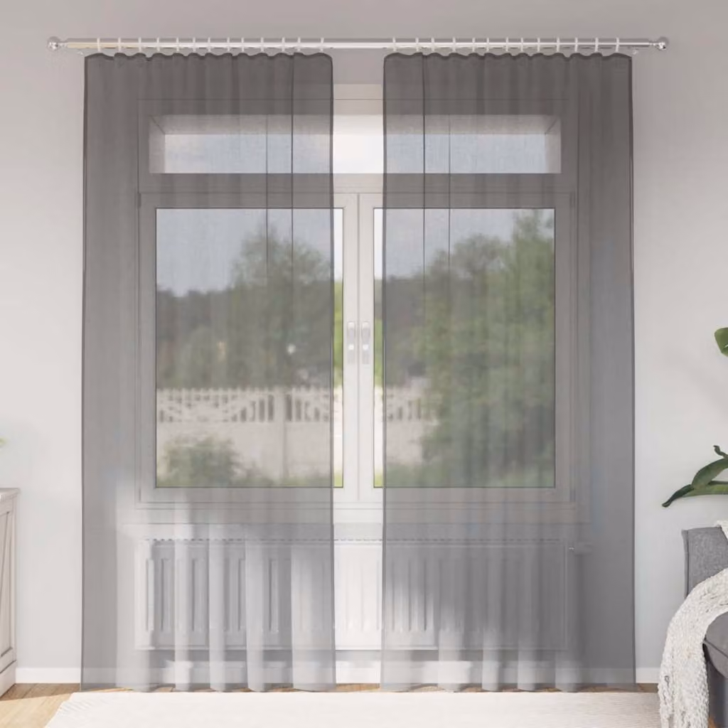 Set di 2 tende in voile semi-trasparenti vidaXL con tasche per asta, colore grigio, L: 140 cm, H: 225 cm