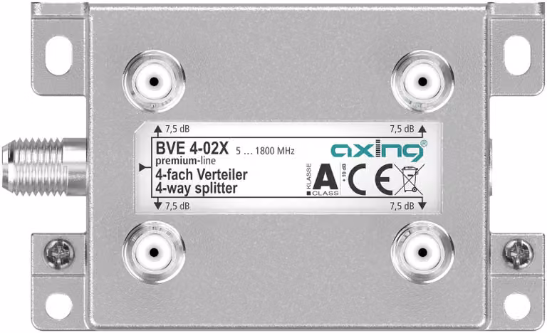 Axing BVE00402X, Splitter, 75 ohm, 5 - 1800 MHz, Alluminio, Femmina, A