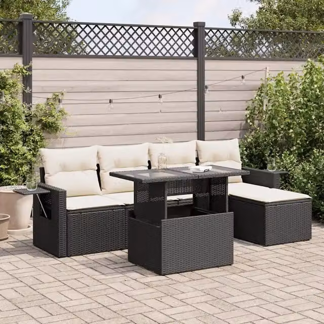 Set Divano da Giardino 6 pz con Cuscini Nero in Polyrattan 3326457