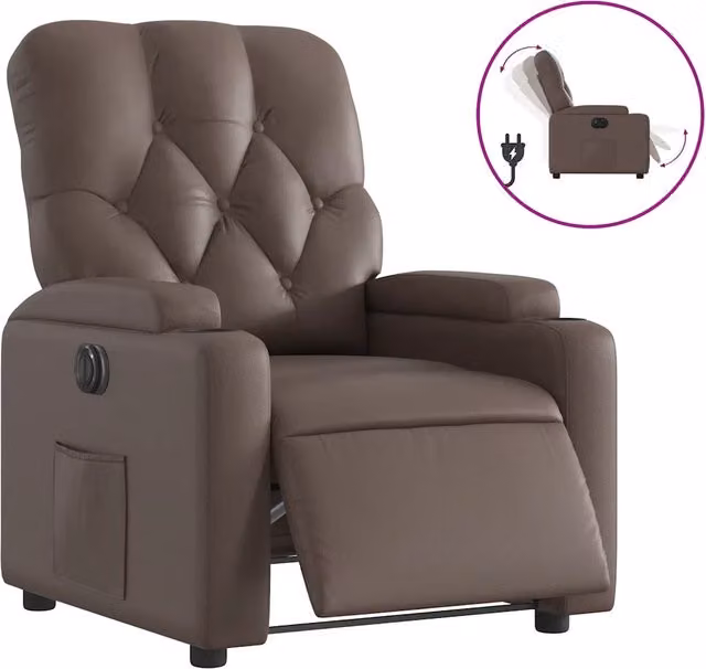 Poltrona | Sedia Relax Reclinabile Elettrica Marrone in Similpelle