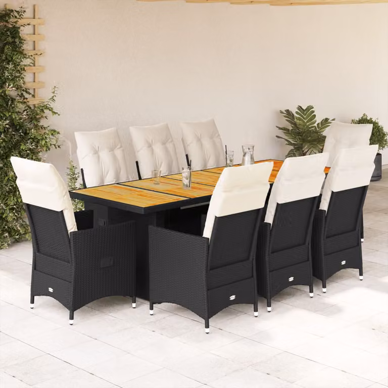 Set Bistrò da Giardino vidaXL 9 pz in Polyrattan e Legno di Acacia Nero e Bianco