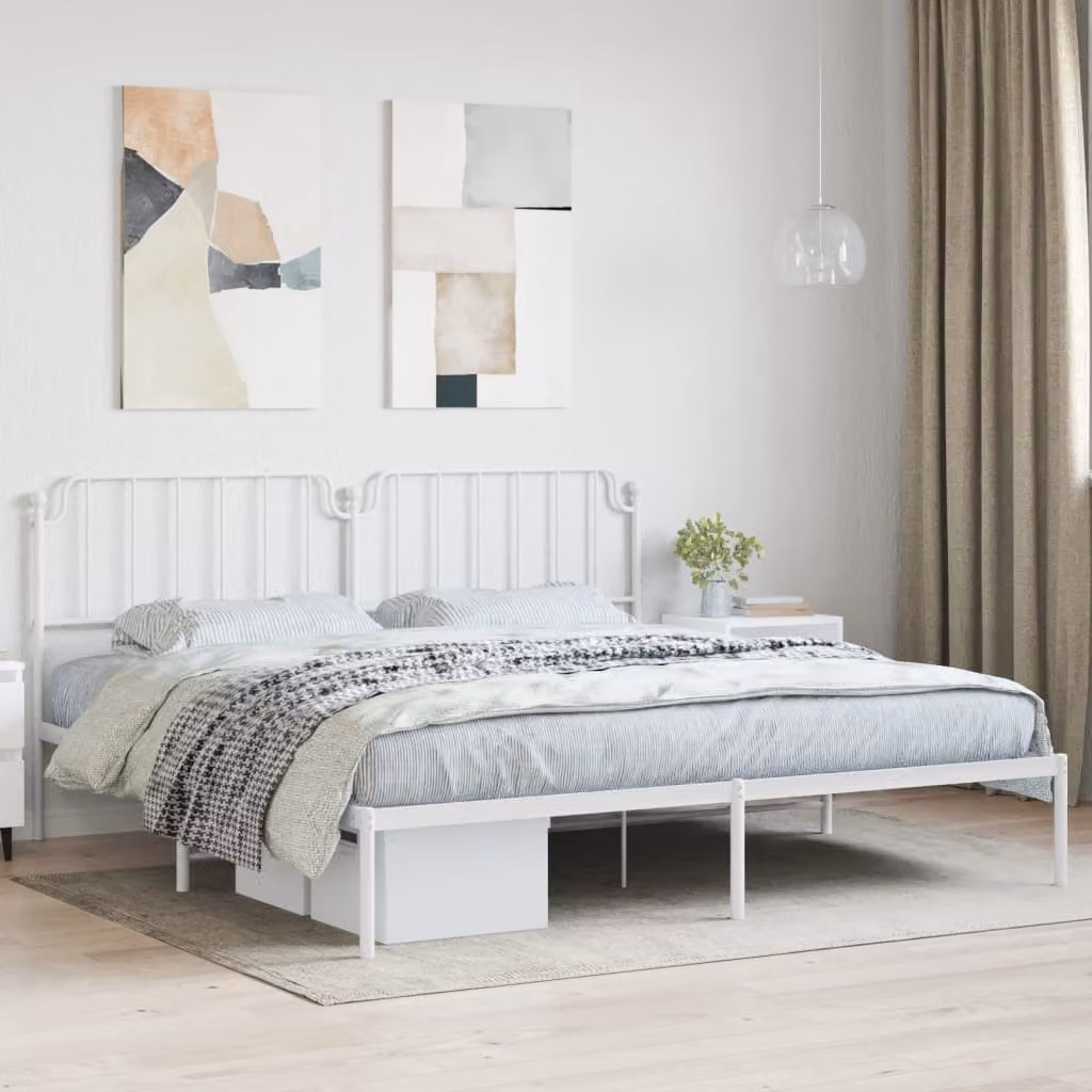 vidaXL Giroletto con Testiera in Metallo Bianco L/P/H: 200 x 200 x 102 cm