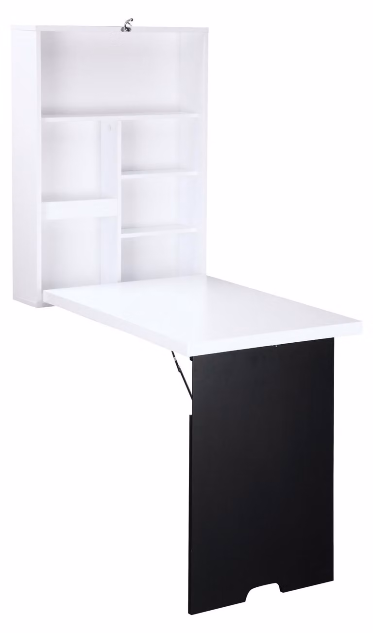 Tavolo da parete Moonbite con 5 scomparti, scrivania pieghevole con lavagna, salvaspazio ideale per l'ufficio domestico, realizzato in pannello MDF, colore nero