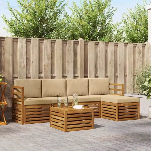Set di divani da esterno 6 pz Naturale e Beige 3374673