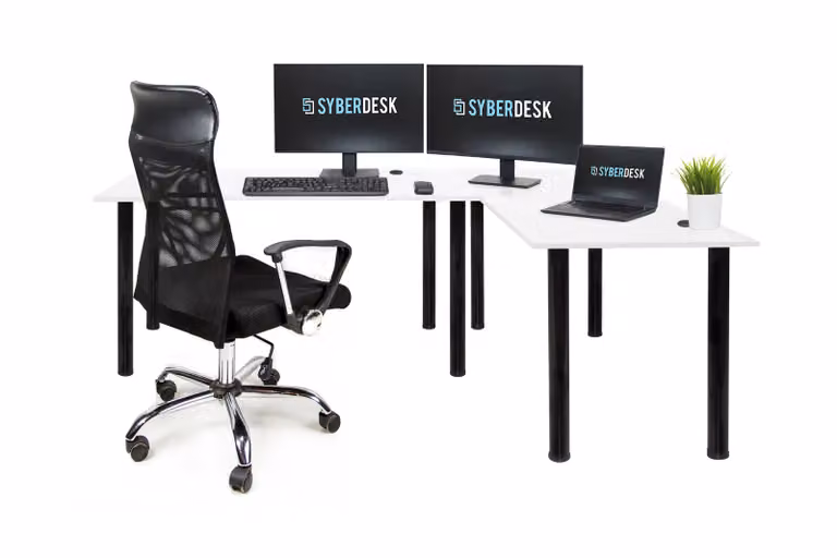 Scrivania angolare SyberDesk Gaming Pro 197 x 132 cm - grande scrivania per computer, scrivania angolare, scrivania per ufficio e giochi (destra, bianco)