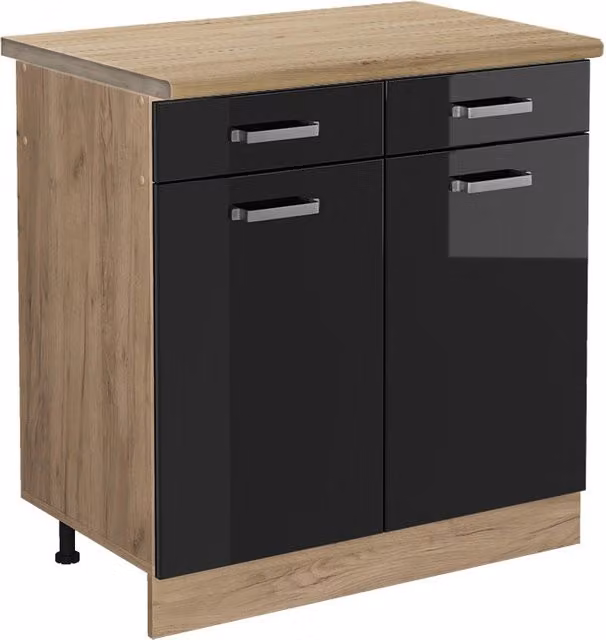 Mobiletto base per cucina R-Line Nero lucido/Rovere dorato 80 cm, PL Rovere Vicco