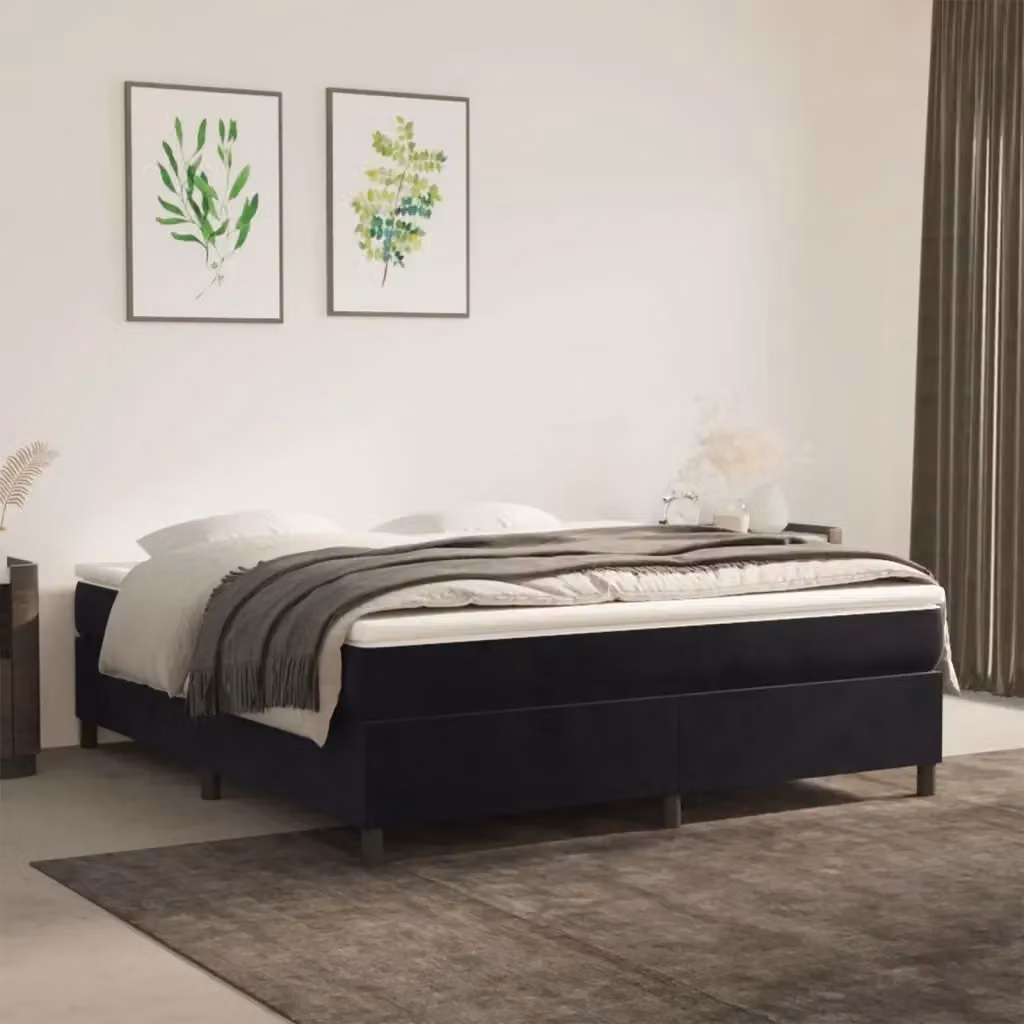 Letto matrimoniale moderno in velluto nero con struttura imbottita L: 180 cm, P: 200 cm, H: 35 cm – 2