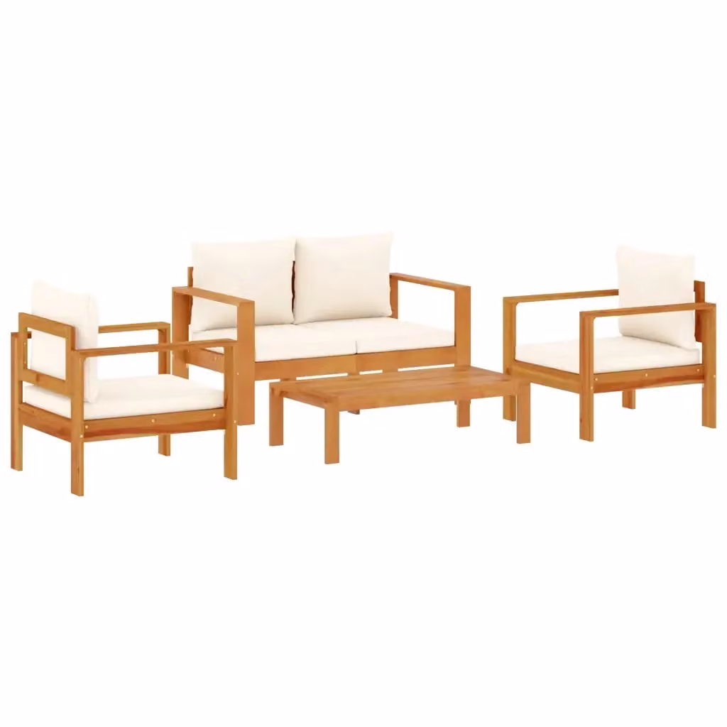Set di Divani da Giardino vidaXL 4 Pezzi in Legno di Acacia con Cuscini Imbottiti e Tavolino da Caffè – 2